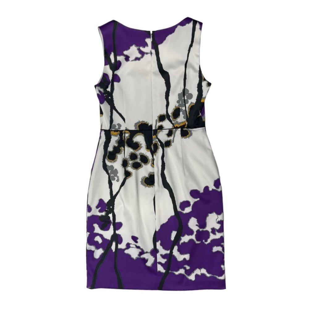 T TAHARI‎ "Jocelin" Luxurious Matte Satin Sheath Dress Bust 34" White Purple - Picture 7 of 15